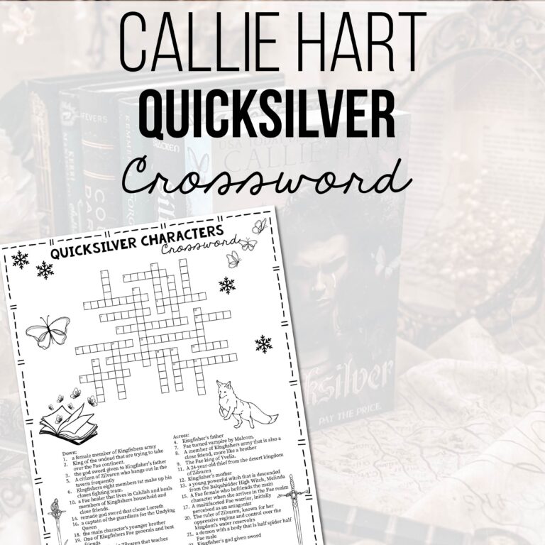 Quicksilver by Callie Hart Characters Crossword - Bookish Printables